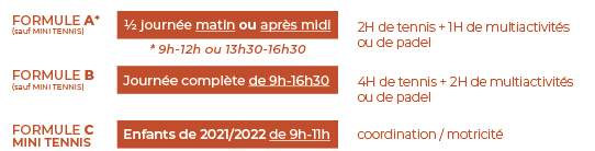 tarifs stages tennis enfants printemps 2026